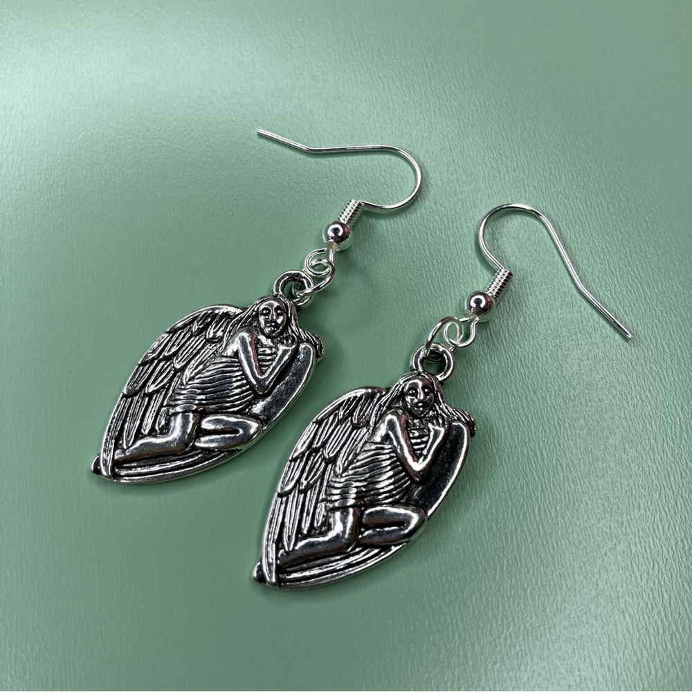 Silver Tone Angel Charm Earrings